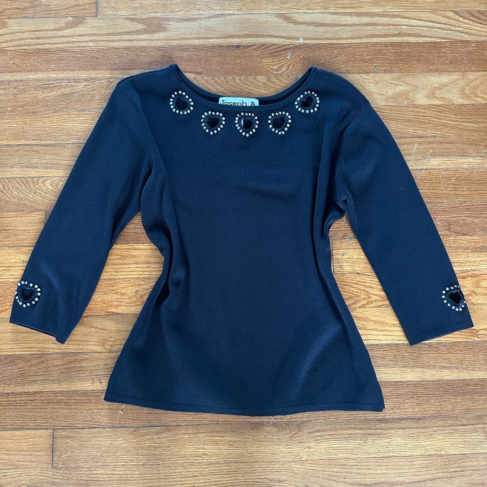 Joseph A. Black 3/4 Sleeve Top with Beaded Heart Details